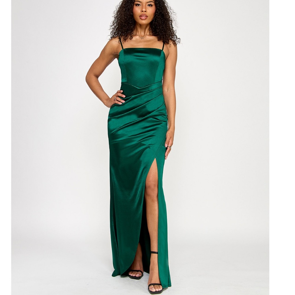 Satin Pleated Slit Gown
